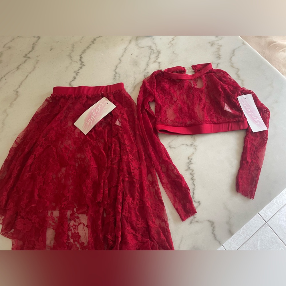 Elegant Red Lace ingenue child medium dance costume lyrical new NWT